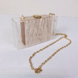 Acrylic Crossbody Clutch Box Handbag W/Marbling Detail 7” x 4” x 2”